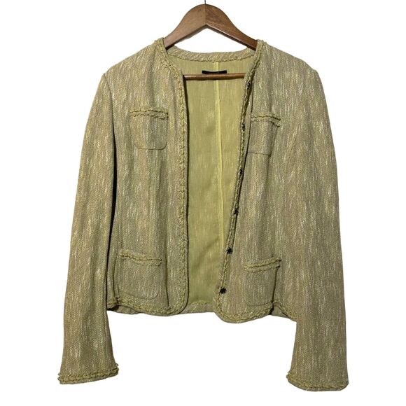 Elie Tahari Exquisite Art‑to‑Wear Green Tweed Lightweight Blazer Jacket Large - Picture 2 of 12